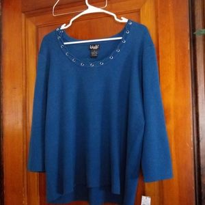 NWT Rafaella Sweater top with Grommet and Tying at the neck, size 1X Teal